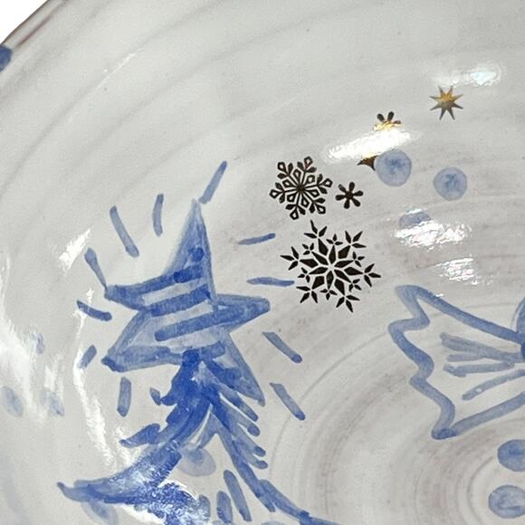 Blue & White Christmas Pottery Bowl with a Candy Cane, Peppermint, and Tree - Picture 5 of 10